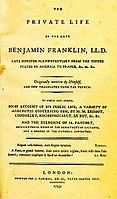 Autobiography of Benjamin Franklin. Cover of the first English publication, J. Parson's, London, 1793