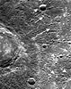 secondary craters just beyond the site of an impact crater on the planet Mercury