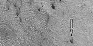 Plumes, as seen by HiRISE under HiWish program. Arrow shows a double plume. This may have been because of shifting winds.