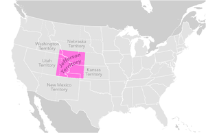 A map showing the location of the extralegal Territory of Jefferson in 1859.