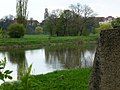 River Saale at former ferry crossing near Kreypau. Leuna is in the background