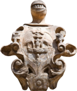 Coat of arms of the Muzaka family found in bas-relief on the residence wall of Palazzo Argentina, Francavilla Fontana, mentioned by Rosario Jurlaro in his work I Musachi despoti d'Epiro: in Puglia a salvamento.