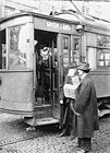 A street car conductor in Seattle in 1918 refusing to allow passengers aboard who are not wearing masks