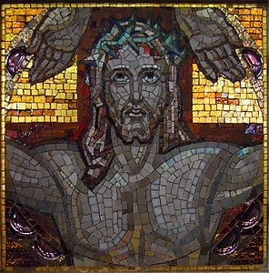 Mosaic of Christ (detail) on the pulpit