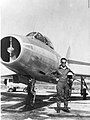 IAF pilot Danny Shapira in front of a new Dassault Mystère IV-A jet in June 1956 at Hatzor Airbase