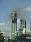 The tower ablaze in the 2004 fire