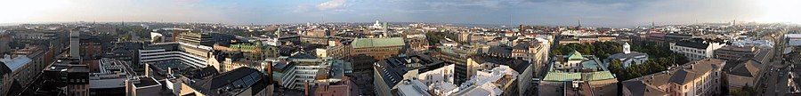 Panorama of city with mixture of five- to ten-story buildings