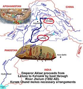 Jhelum river map - Akbar proceeds to Kashmir by boat