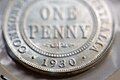 close-up of silver Australian 1930 penny