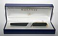 A Waterman Hemisphere in Matte Black with Gold Trim, shown here in its presentation case.