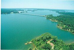 Lake Martin aerial view, including Kowaliga Bridge