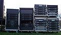 Professional power amplifiers stacked in 19-inch racks as part of the sound reinforcement system