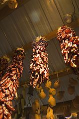 Chili peppers drying in hanging ristras