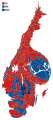 Cartogram of the map to the left with each municipality rescaled to the number of valid votes cast.