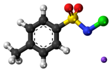 Ball-and-stick model of the component ions of chloramine-T