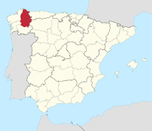 Map of Spain with the province of Lugo highlighted