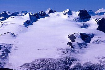 Mt. Lyell 5, 4, 3, 2 & 1, plus Lyell Icefield from Forbes' summit