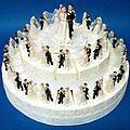 Favor Cake for wedding, with 40 carton boxes and figurines of bride & groom