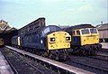 Image 36Workington stabling point in 1981, with locomotives from Classes 25, 40 and 47 parked between duties. (from Rail yard)