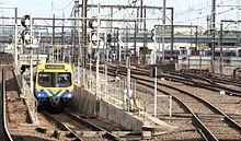 Train exiting the City Loop in Melbourne near Southern Cross station.