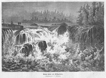 The Great Fall in Älvkarleby in Uppland in 1876 (after a drawing by Carl Svante Hallbeck).