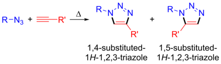 Thermal addition gives a mixture of 1,4 and 1,5 isomers