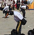 Children dressed in costume resembling the Black-necked crane dance the famous Black-necked crane dance