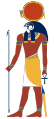 Ra-Horakhty was depicted like Horus, but wearing a sun disk instead of a Pschent, in modern and ancient times, Ra proper is often just represented like this.