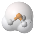 Phosphine, van-der-Waals-based model with ball-and-stick model superimposed