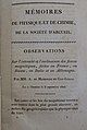 First page to volume I of Mémoires de physique et de chimie de la Société d’Arcuei (1807)