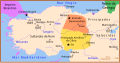 Byzantine Empire (286/395–1453 AD), Sultanate of Rum (1077–1308 AD), Danishmendids (1071/1075–1178 AD), Armenian Kingdom of Cilicia (1080–1375 AD) and the First Crusade (1096-1099 AD) in 1097 AD.