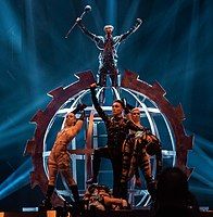 Hatari performing at the Eurovision Song Contest 2019 in Tel Aviv, Israel