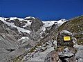 The sources of the Lys at the Lys glacier in the Monte Rosa mountain massif, below the Vincent Pyramid and close to the giant Lyskamm (4.533 m)