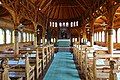 Interior. The rope is used to operate the church bells.