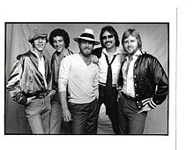 The original Bandana lineup signed to Warner Bros. Records. L to R: Jerry Ray Johnston, Tim Menzies, Lonnie Wilson, Jerry Fox, Joe Van Dyke.