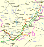 Selected lines of demarcation between Lithuania and Poland, 1919–1939. Light orange line denotes the line drawn by the Suwałki Agreement.