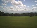 Camp Hill viewed from its summit; the River Mersey and Wales' Moel Famau can be seen in the far background