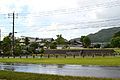 Panoramic view showing modern temple and ancient ruins