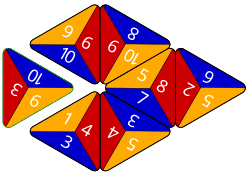 Ex. A: Scores 30 points for a two-tile adjacent opportunity play (10+10 for blue edges, 9+1 for gold edges)