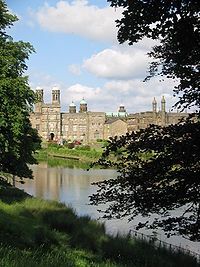 Stonyhurst College looking from the golf course towards the oldest part of the school