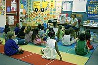 Story time in a kindergarten classroom in Marina, California