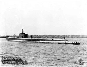 USS Grunion (SS-216), 20 March 1942 at the Electric Boat Co., Groton, CT.