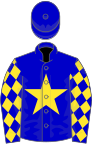 Blue, yellow star, diamonds on sleeves