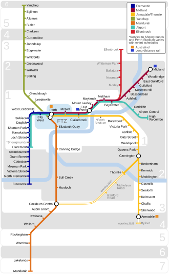 Map of the Transperth rail network