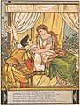 He stands—he stoops to gaze—he kneels—he wakes her with a kiss, woodcut by Walter Crane