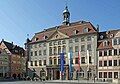 The Franconian flag in front of the town hall of Coburg, Upper Franconia