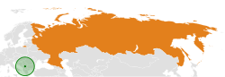 Map indicating locations of Kosovo and Russia