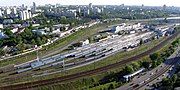 The adjacent railyard, intended to sort out and combine railcars