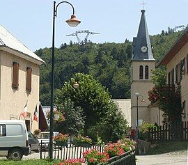 The village; left is the Town Hall, right is the church