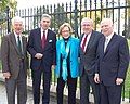 Johnson Military Aides with Social Secretary Bess Abell (L-R) Dr. Alan Merten (George Mason Univ.), Governor (and Senator) Chuck Robb, Bess Abell, Edward J. Mathias (Carlyle Group), Brian Lamb (C-SPAN)